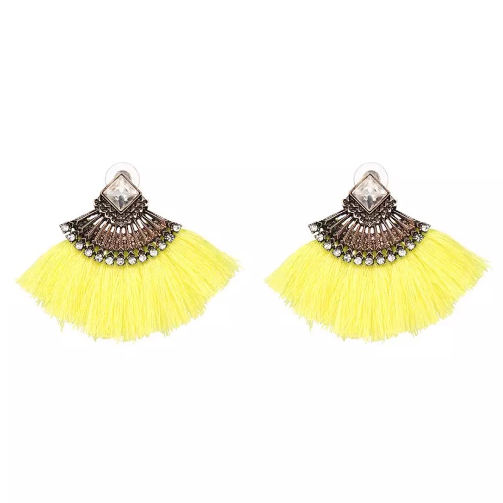 (7 colors) Rhinestone Fan Fringe Earrings - Picture 6 of 8